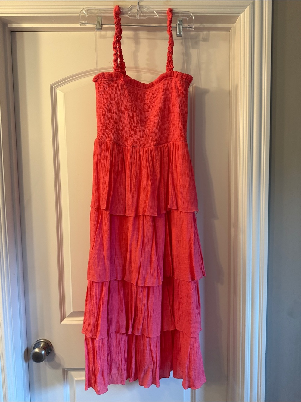Women Tiered Pink Dress with Smocked Bodice Lizard Thicket